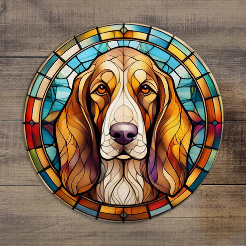 Basset Hound Circular Glass Suncatcher Worktop Saver